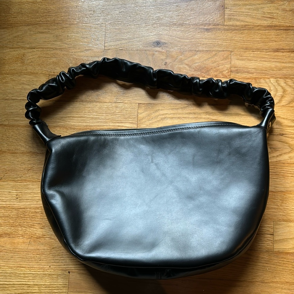 AMERAI genuine leather back zip tote with ruched handle